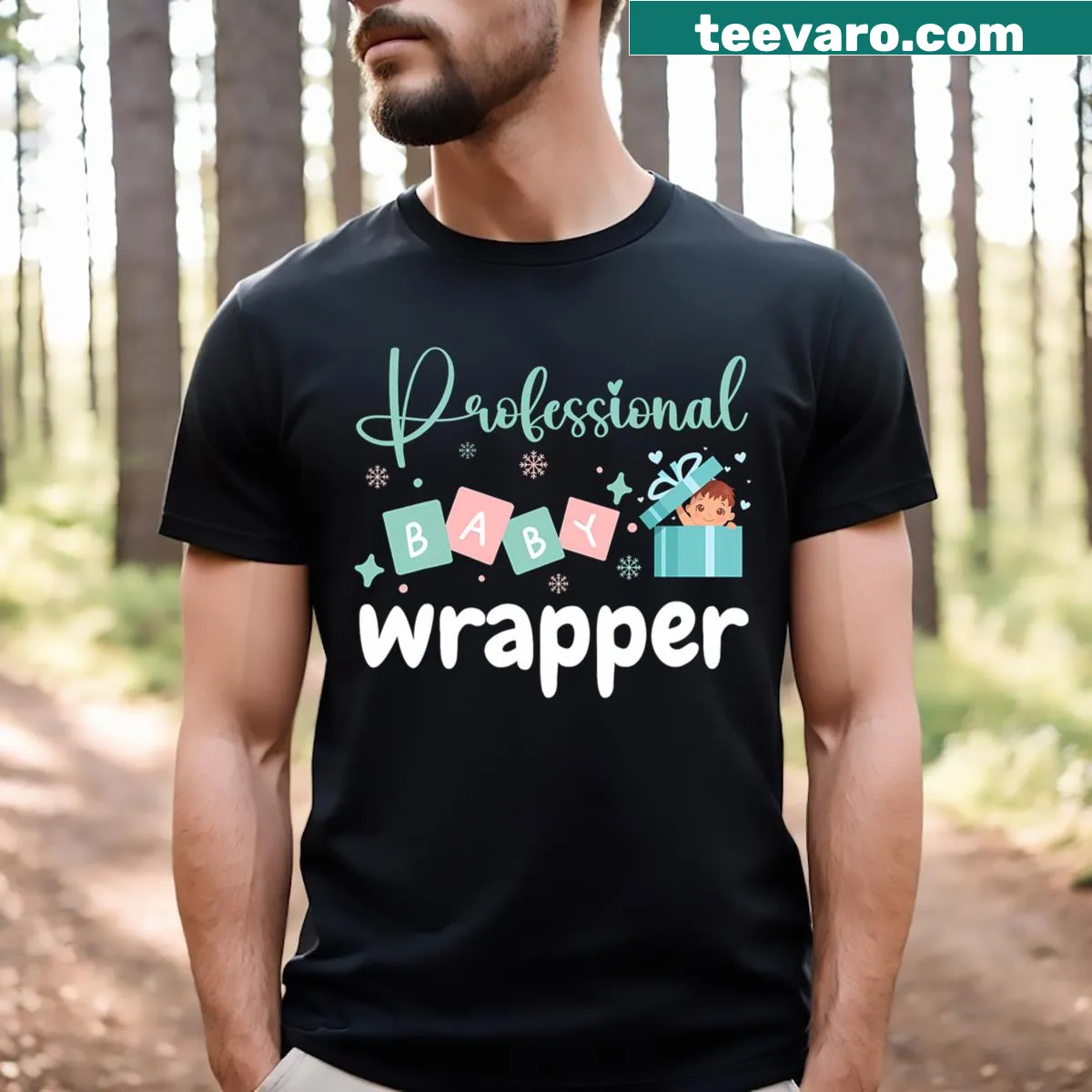 Heartwarming design for nurse moms with baby wrapping theme on T-shirt — on a men's t-shirt