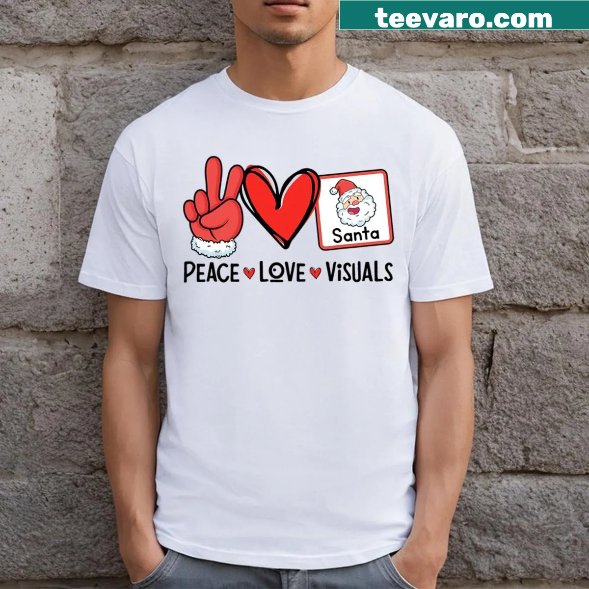 Retro design featuring peace and love visuals for teachers — on a men's t-shirt