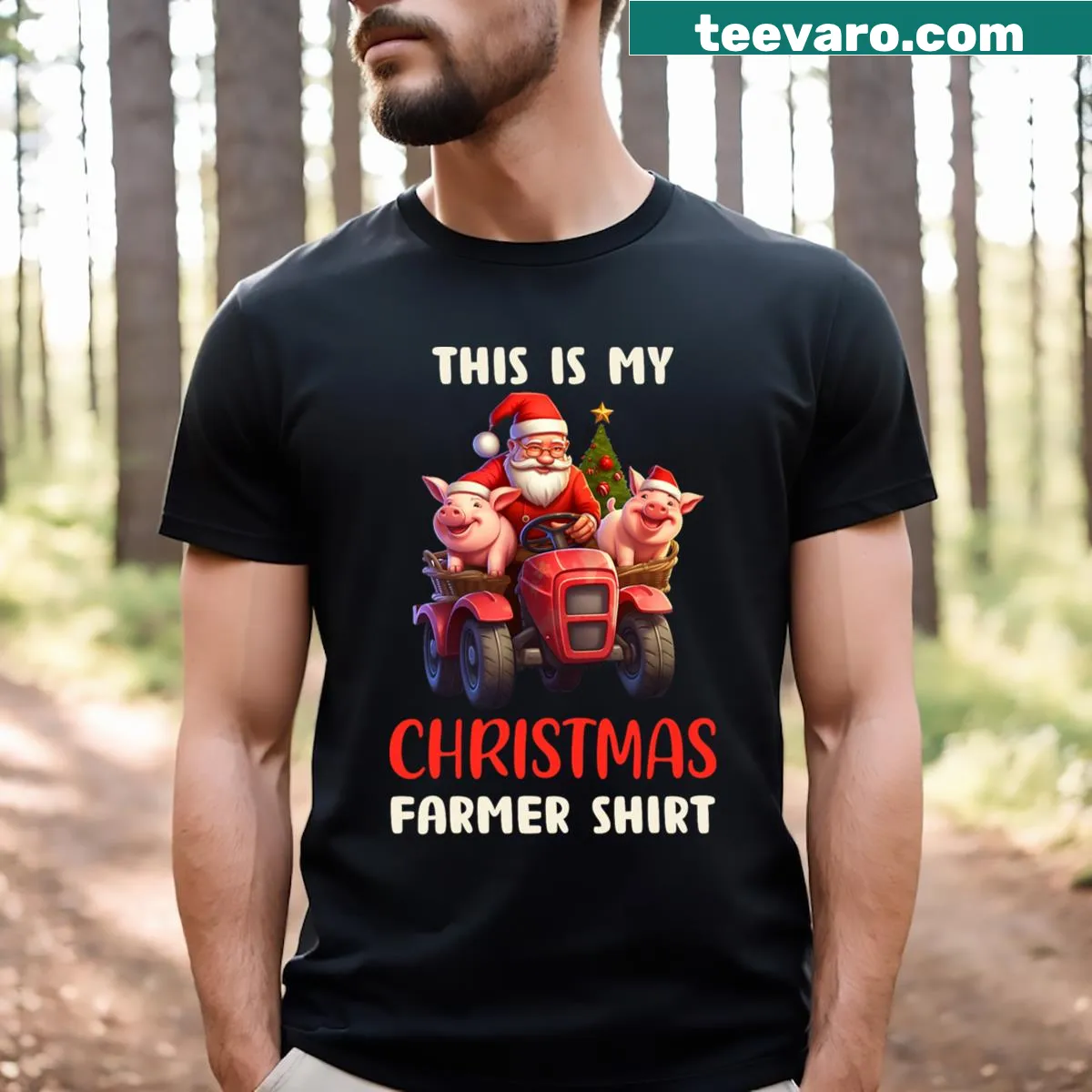 Funny Santa farmer t-shirt with tractor illustration for Christmas — on a men's t-shirt