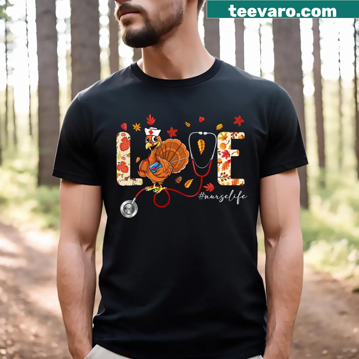 Thanksgiving t-shirt for nurses featuring a turkey design — on a men's t-shirt