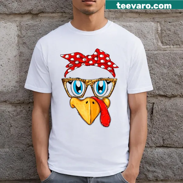 Funny Thanksgiving turkey t-shirt with bandana and glasses