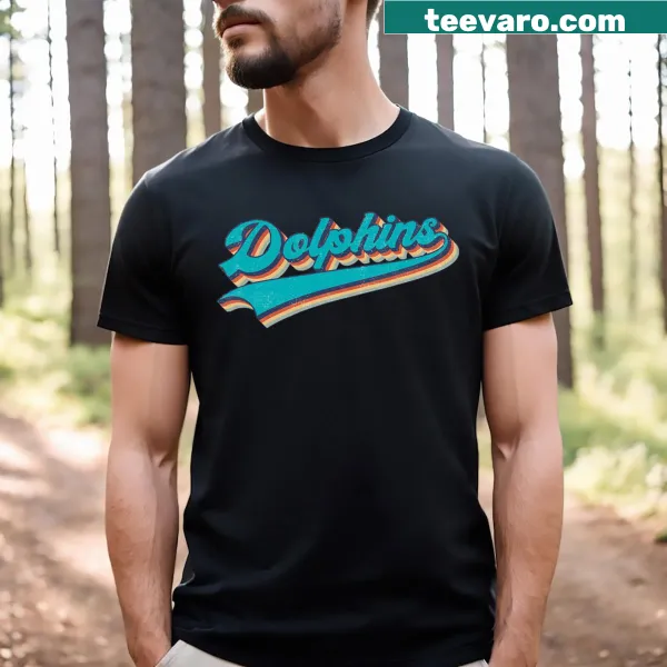 Vintage dolphins graphic and name on a retro sports t-shirt