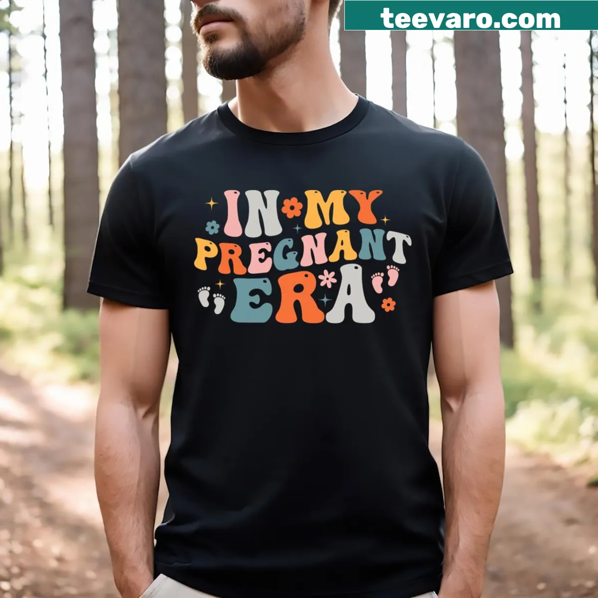 Pregnancy announcement t-shirt with 'In My Pregnant Era' text — on a men's t-shirt