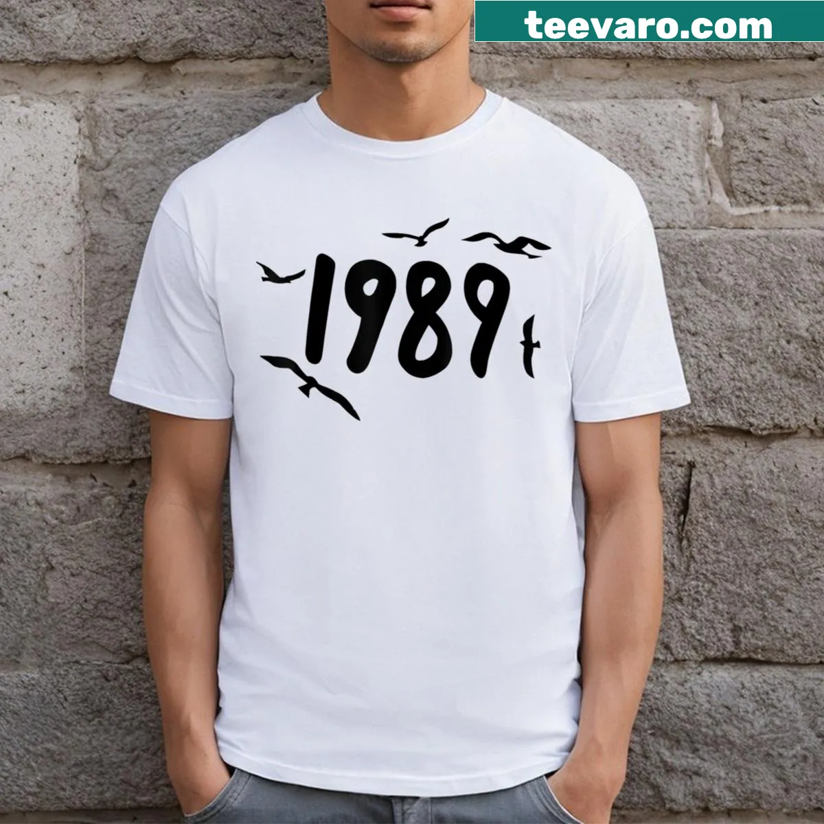 Vintage-style T-shirt featuring seagulls illustration — on a men's t-shirt