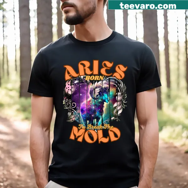 Bold Aries zodiac t-shirt with the phrase 'Born To Break The Mold'