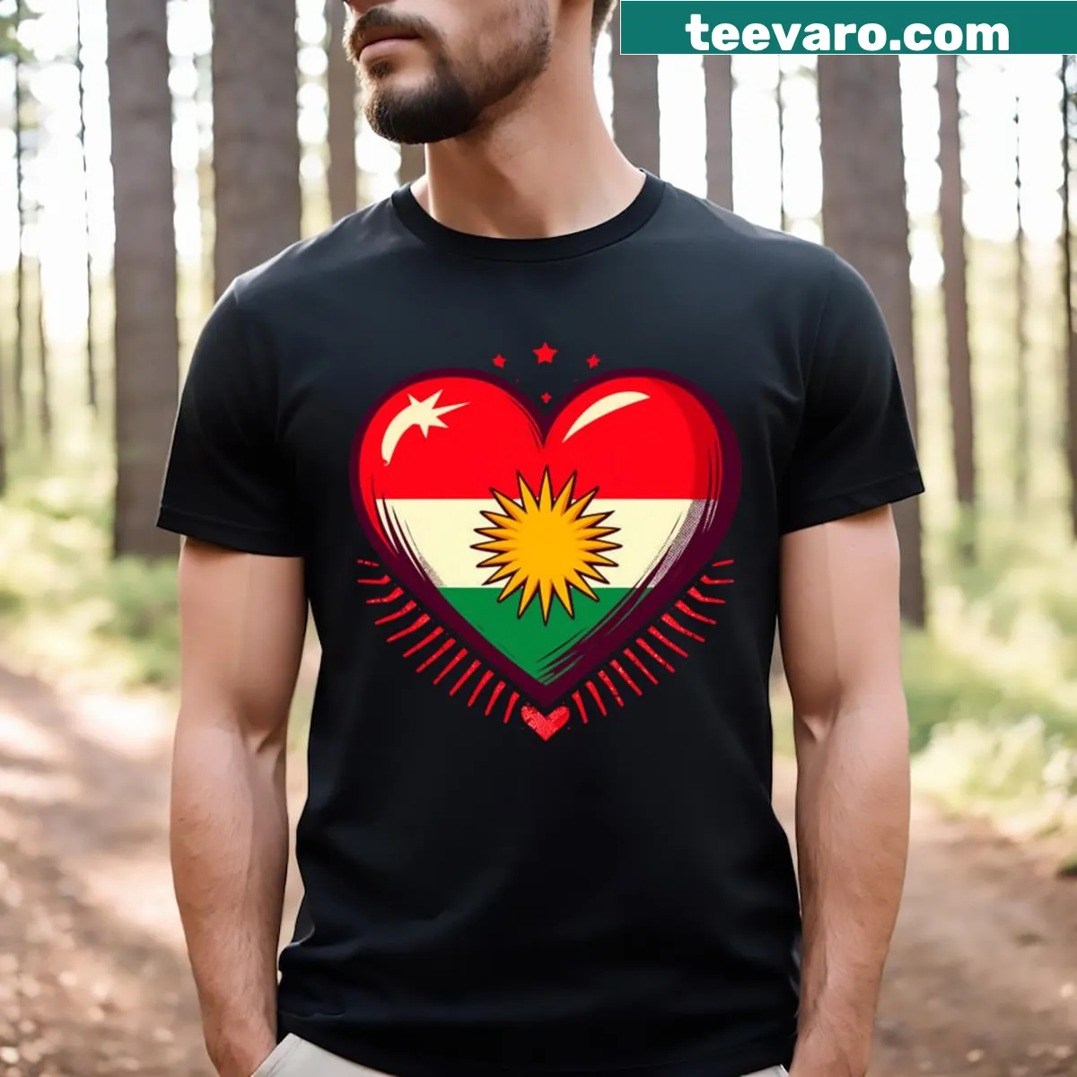 Biji Kurdistan design promoting freedom and love — on a men's t-shirt