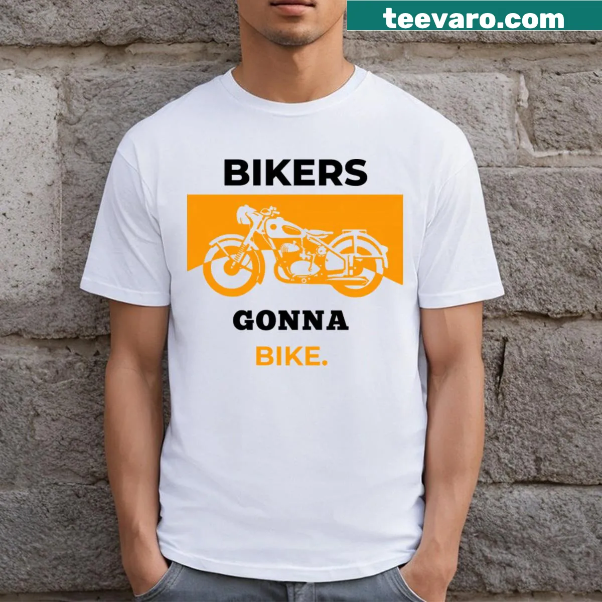 Bold Bikers Gonna Bike t-shirt with energetic phrase — on a men's t-shirt