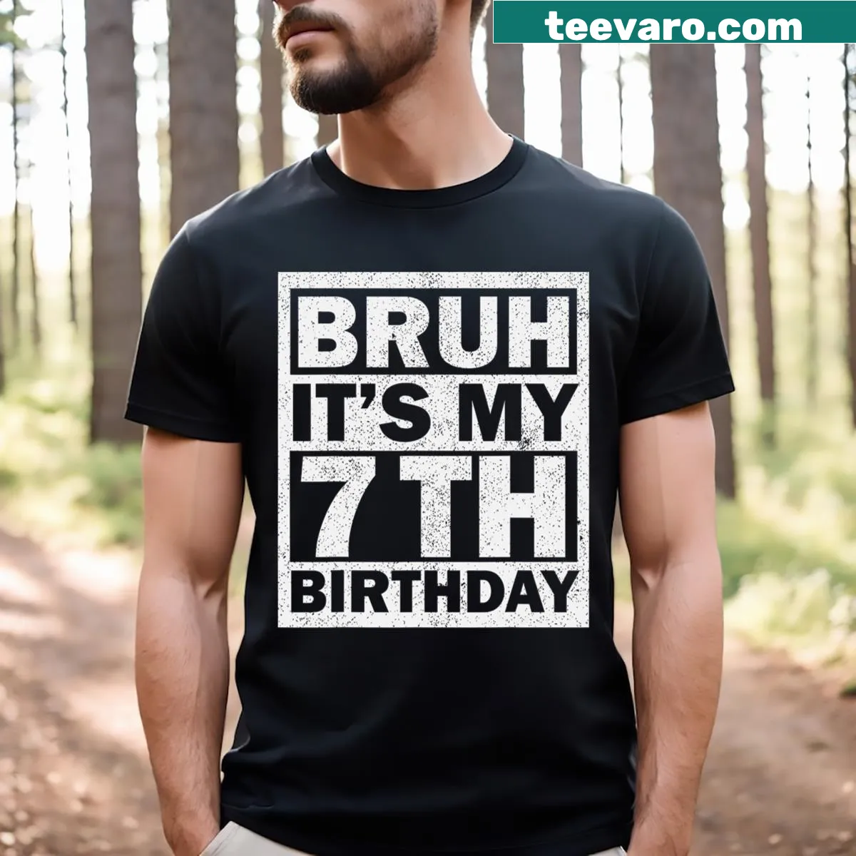 Vintage-style birthday T-shirt celebrating a 7th birthday — on a men's t-shirt