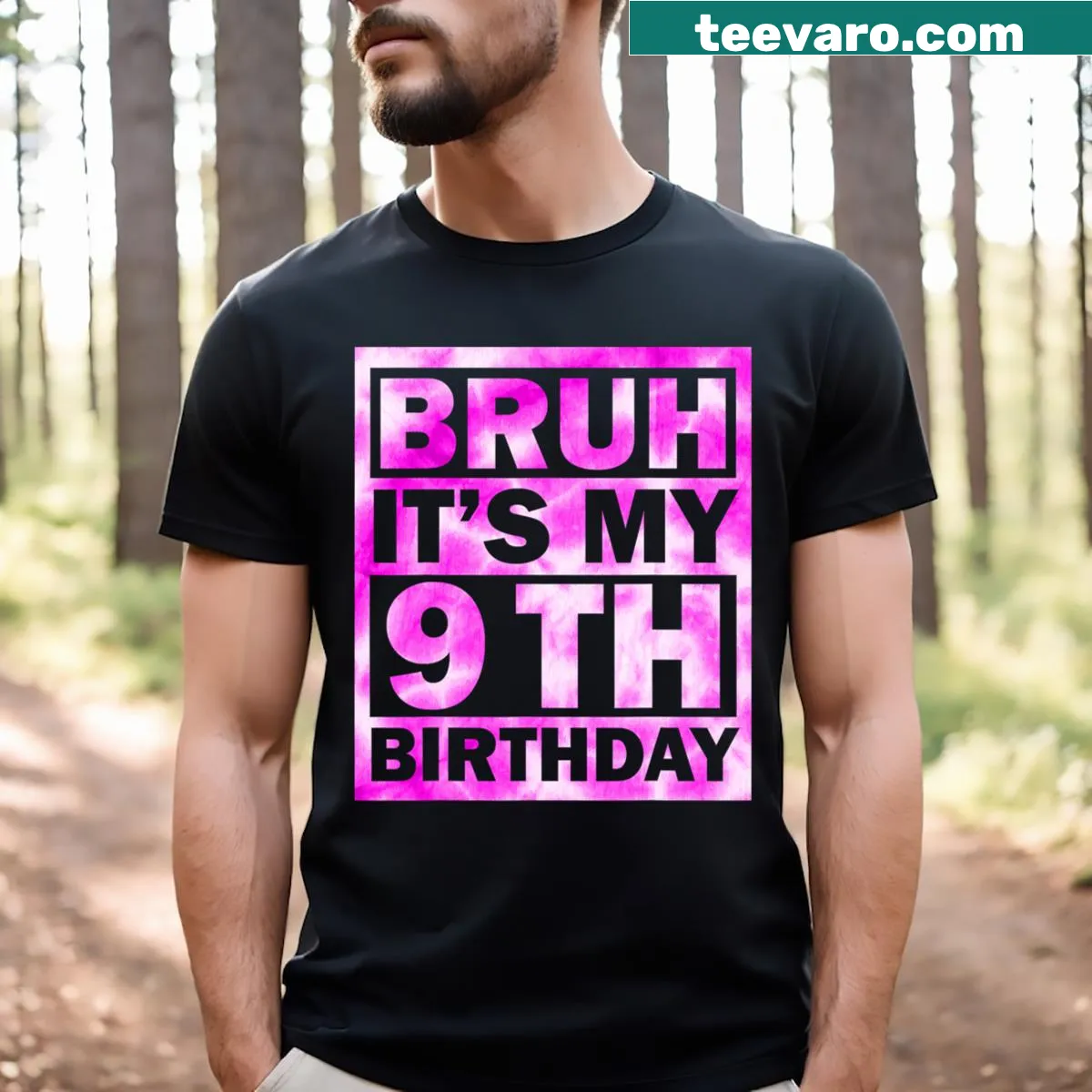 Playful birthday T-shirt for girls featuring the text 'Bruh It's My 9th Birthday' — on a men's t-shirt