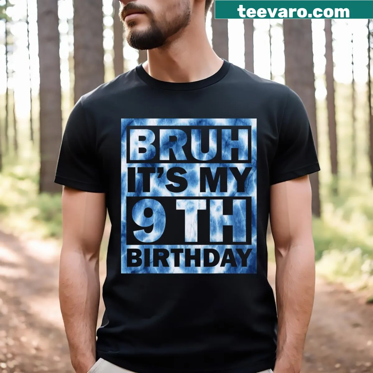 Playful birthday T-shirt for 9 year olds with festive graphics — on a men's t-shirt