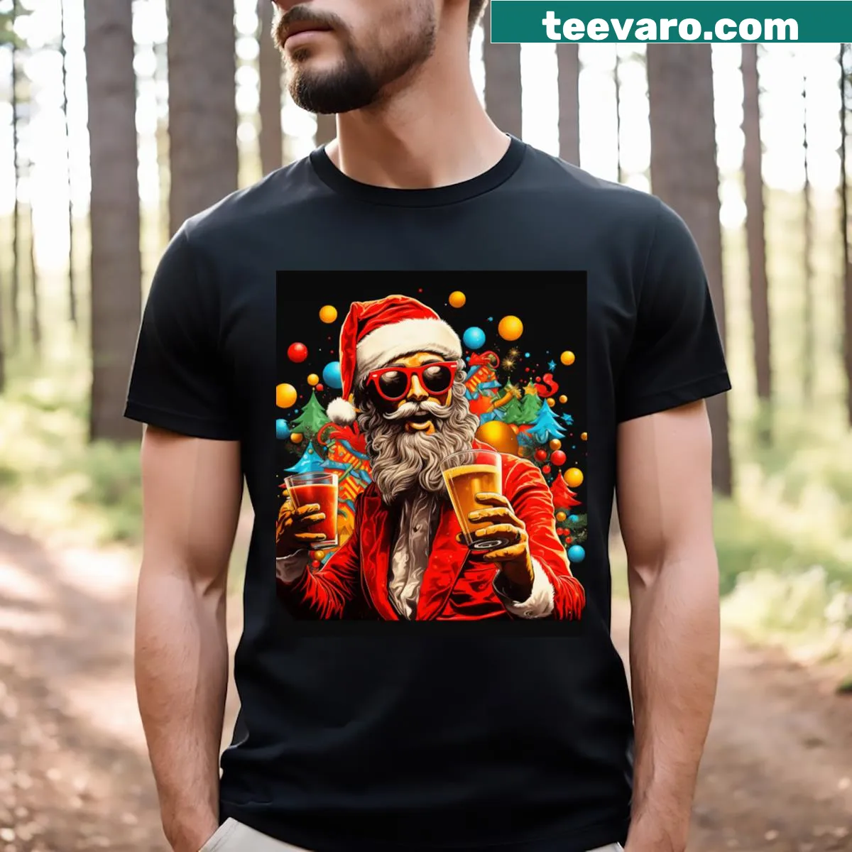 Retro Santa design shirt for Christmas celebrations — on a men's t-shirt