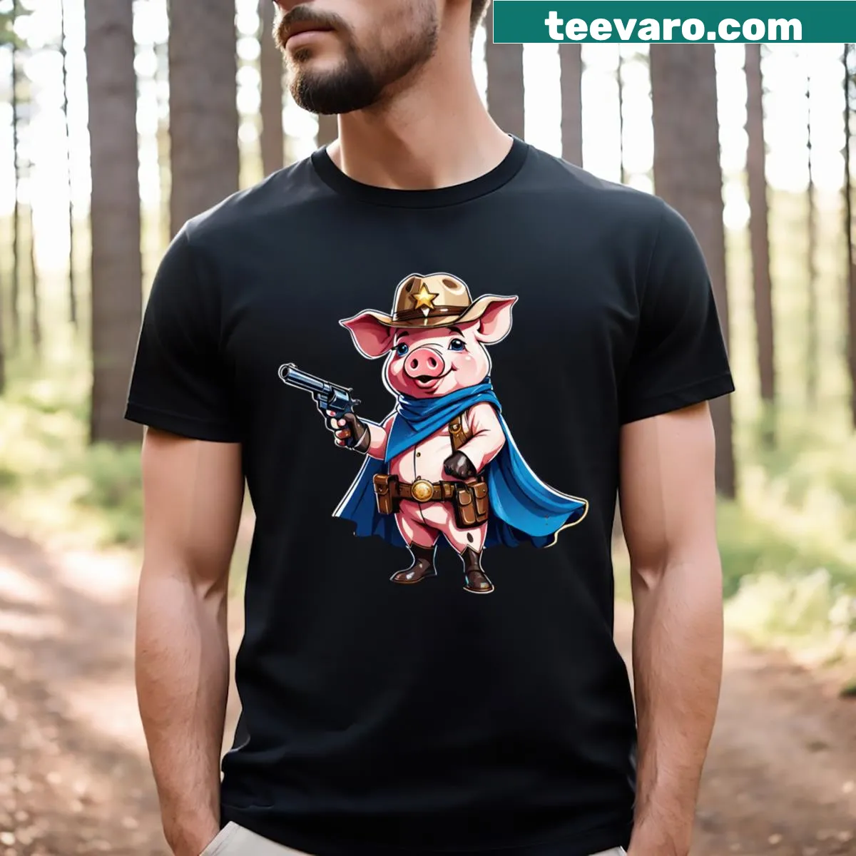 Cute piggy sheriff graphic on kids' T-shirt — on a men's t-shirt