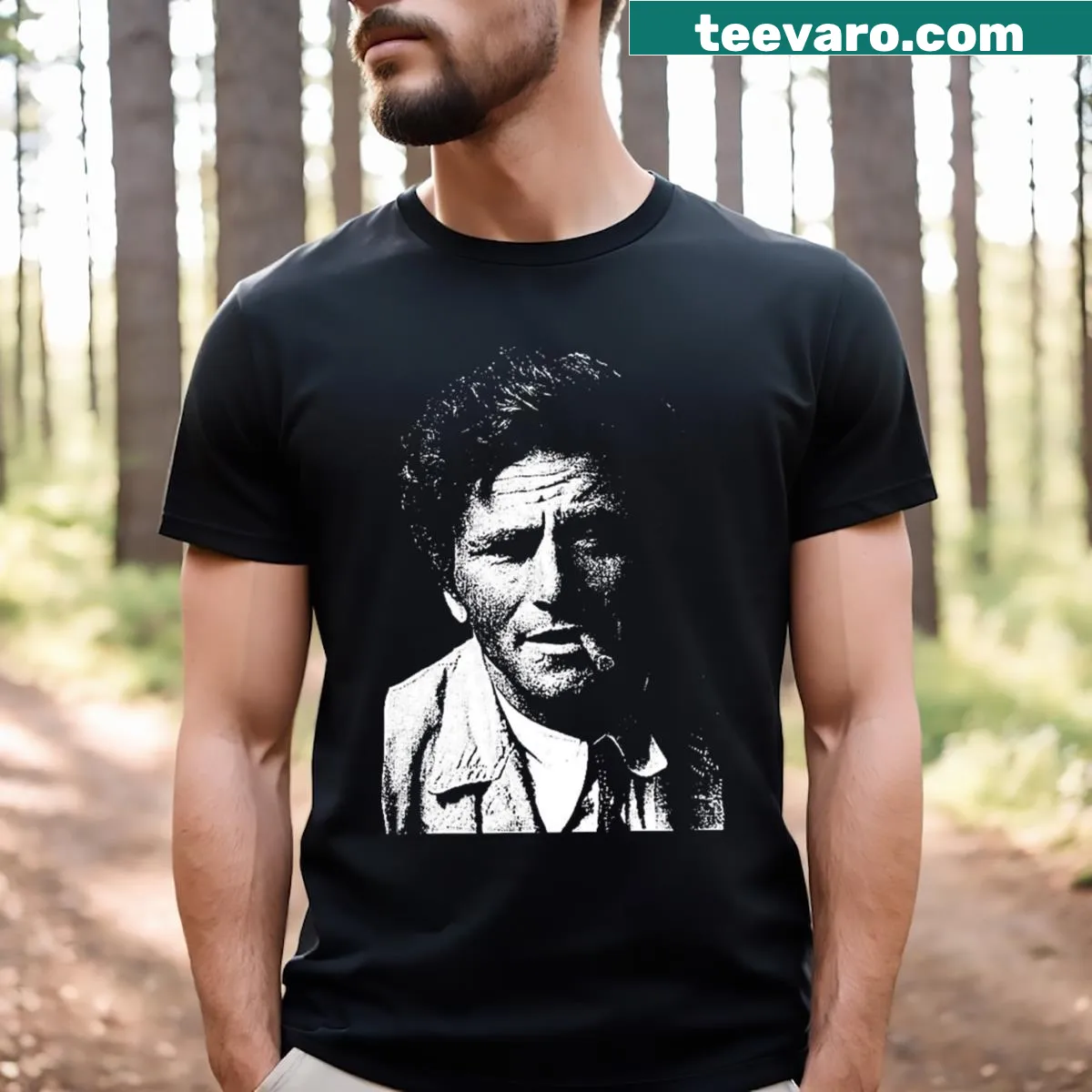 Vintage-style Columbo T-shirt featuring a detective silhouette — on a men's t-shirt