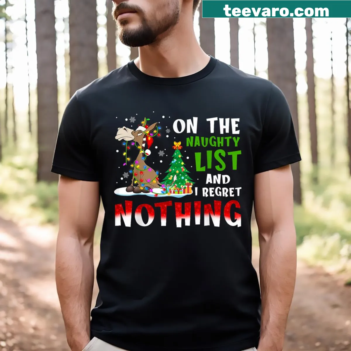 Funny Christmas T-shirt with a slogan about the naughty list — on a men's t-shirt