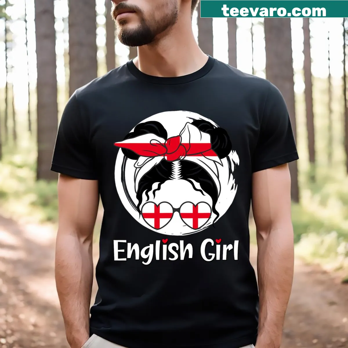 Illustrative t-shirt featuring England flag for girls — on a men's t-shirt