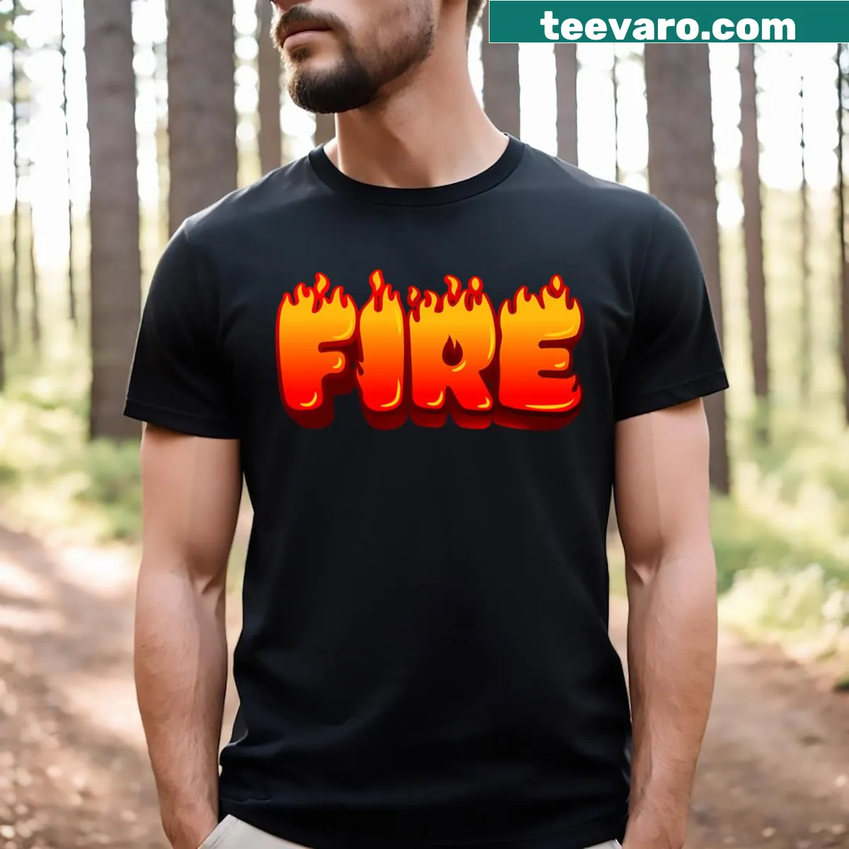 Illustrated couples' t-shirt featuring fire and ice themed design for Halloween — on a men's t-shirt