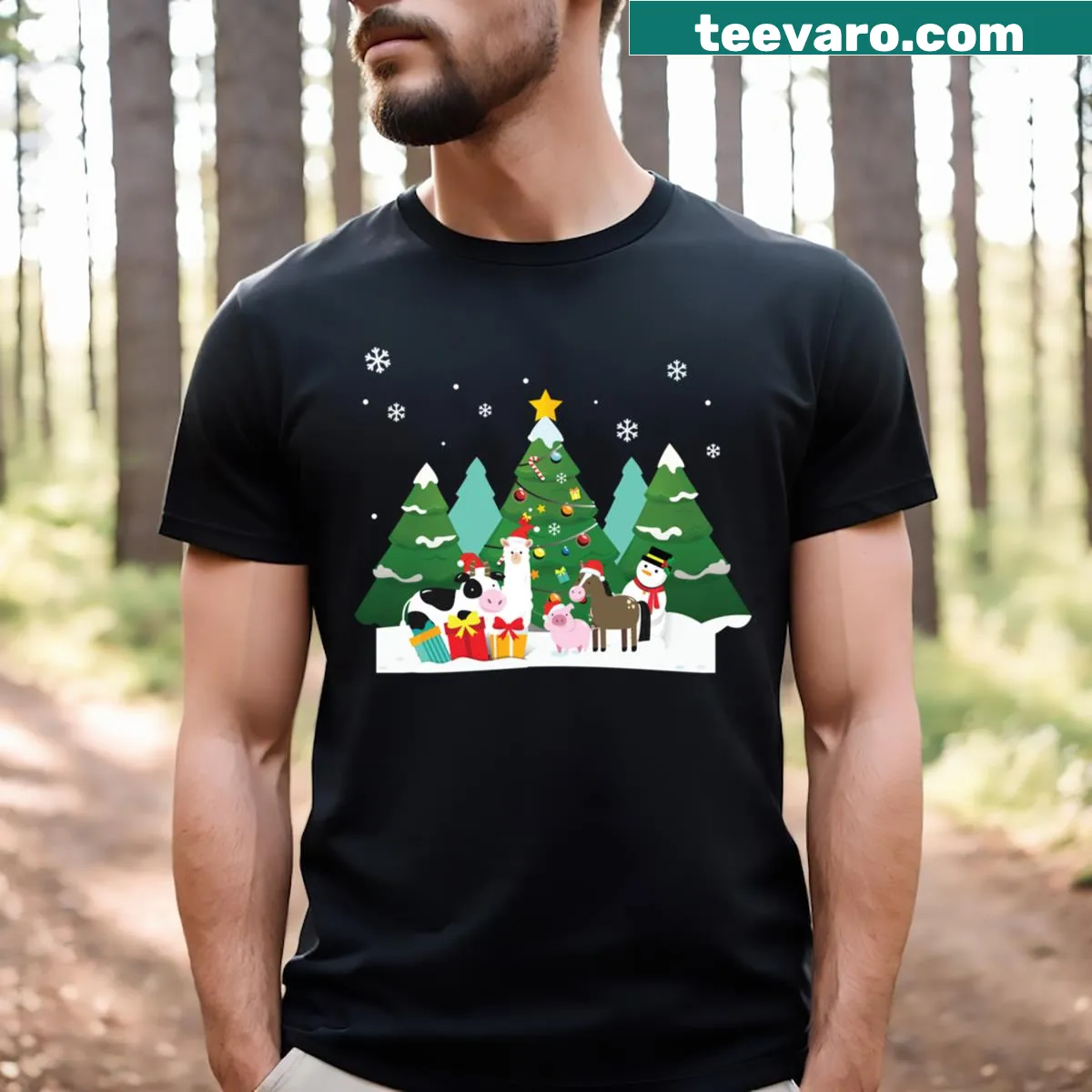 Funny Christmas animals graphic on a t-shirt — on a men's t-shirt