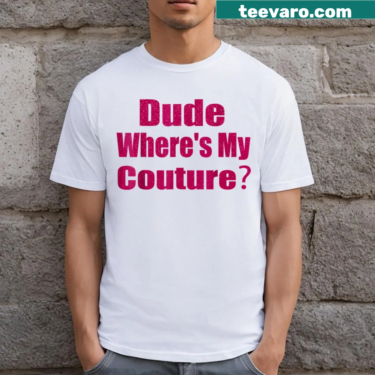 Sarcastic quote typography on a pink T-shirt — on a men's t-shirt