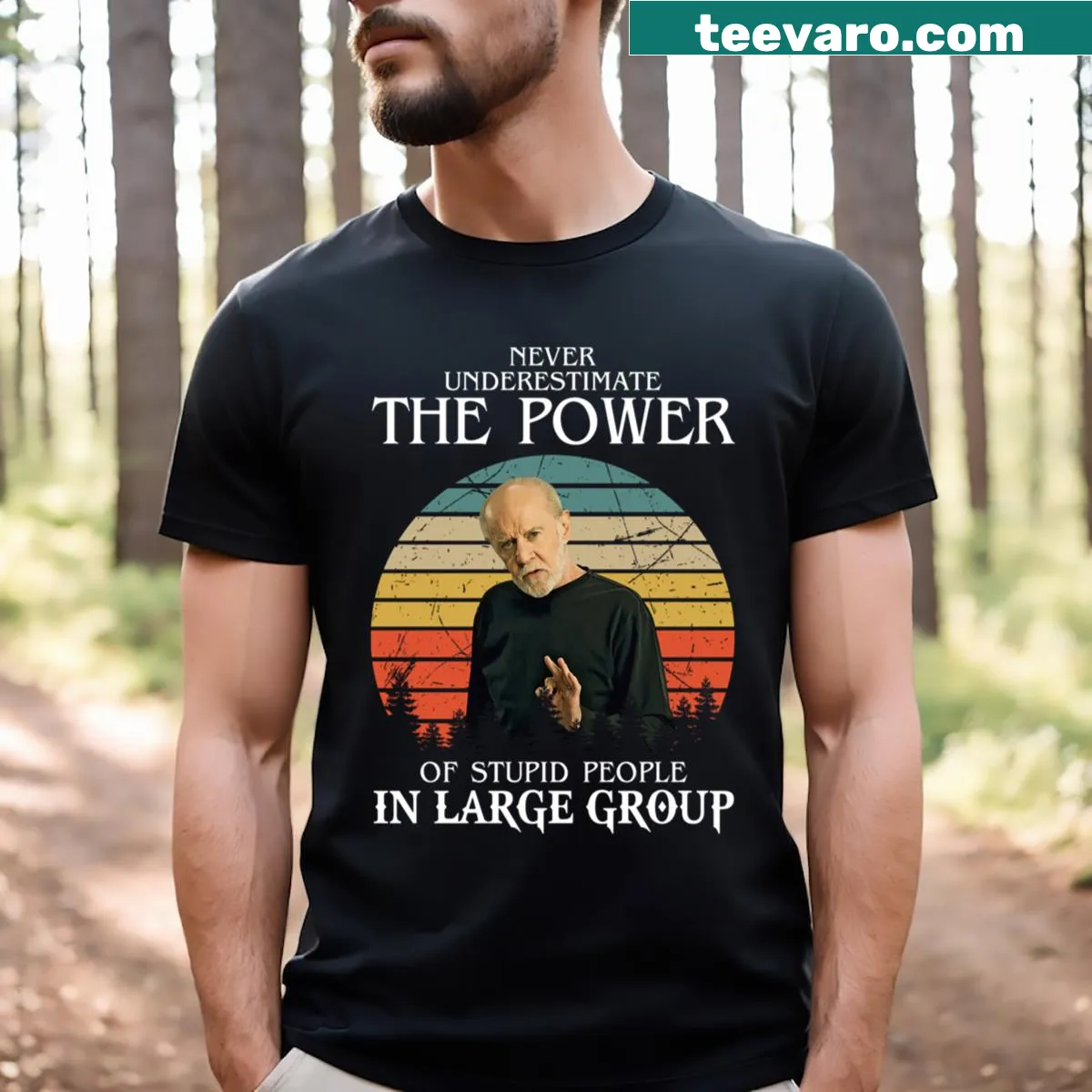 Typography T-shirt celebrating George Carlin as the Dean of Counterculture — on a men's t-shirt