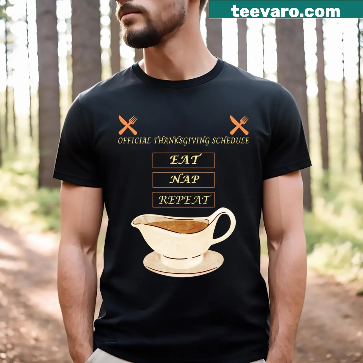 Funny Thanksgiving T-shirt featuring an illustration of gravy — on a men's t-shirt