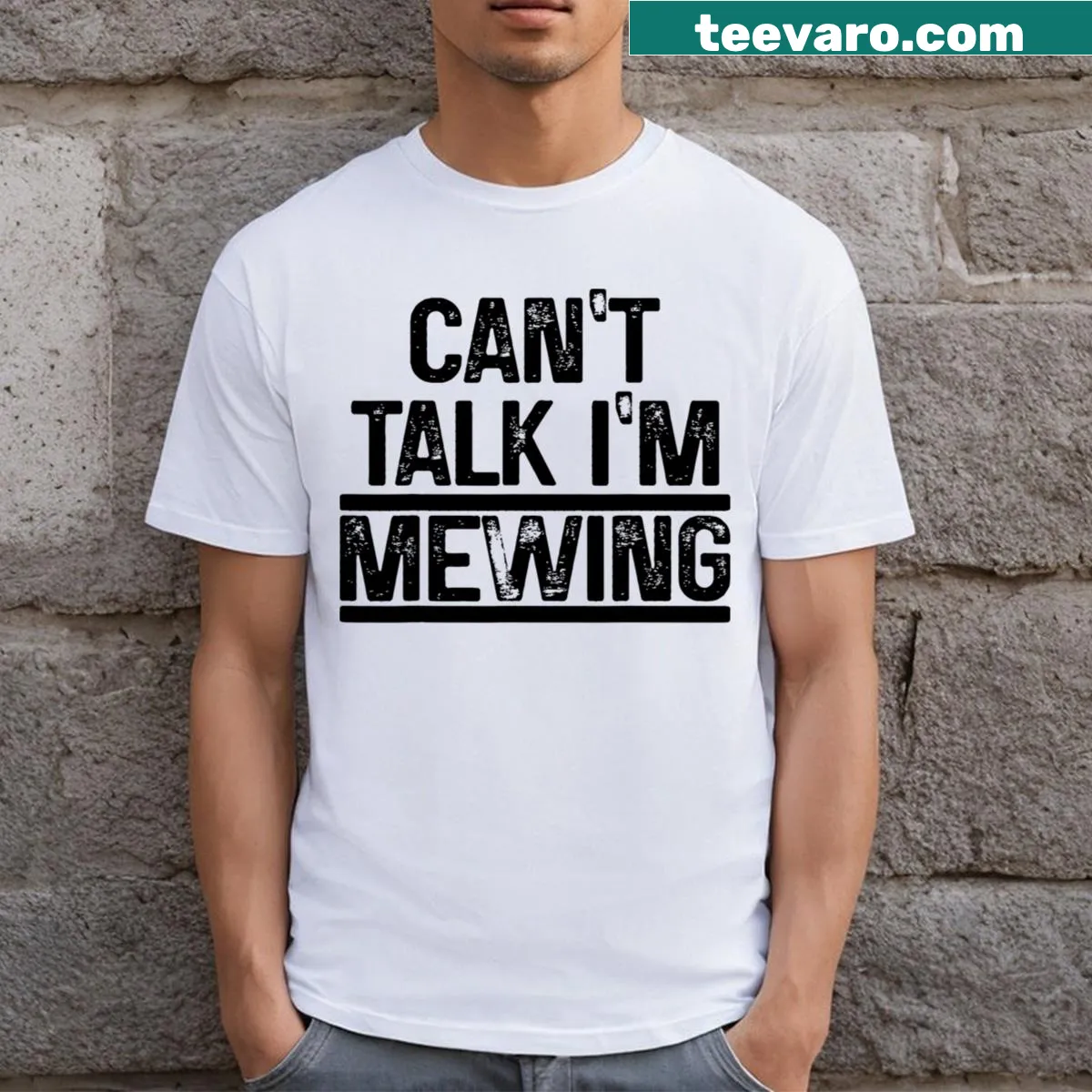 Funny mewing saying t-shirt for men with humorous text — on a men's t-shirt