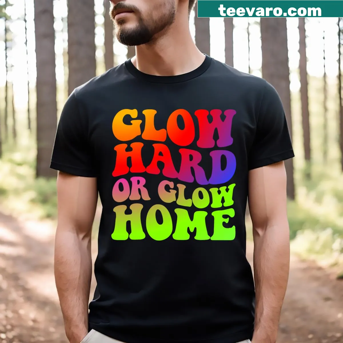 Retro slogan T-shirt Glow Hard Or Glow Home for men. — on a men's t-shirt
