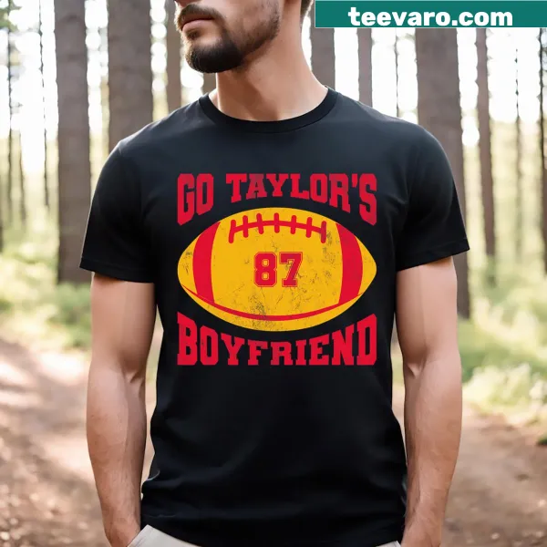 Vintage-style football t-shirt with 'Go Taylor's Boyfriend' text