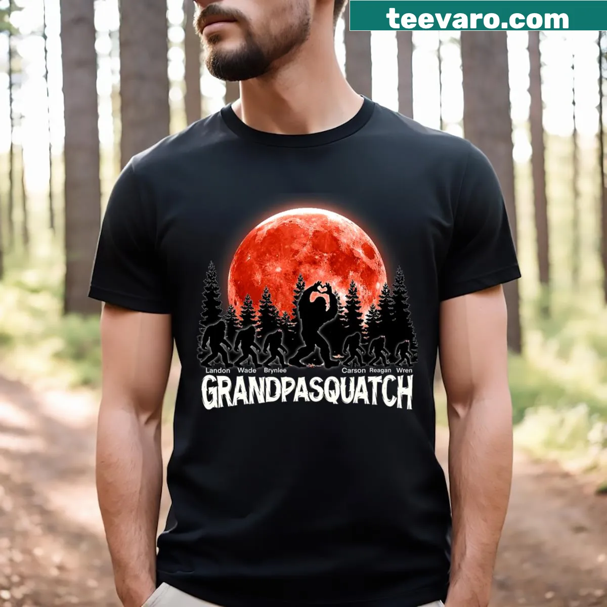 Cartoon Grandpa Squatch graphic on a t-shirt — on a men's t-shirt
