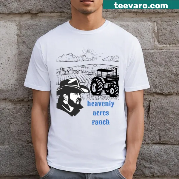 T-shirt featuring an illustration of a serene ranch landscape