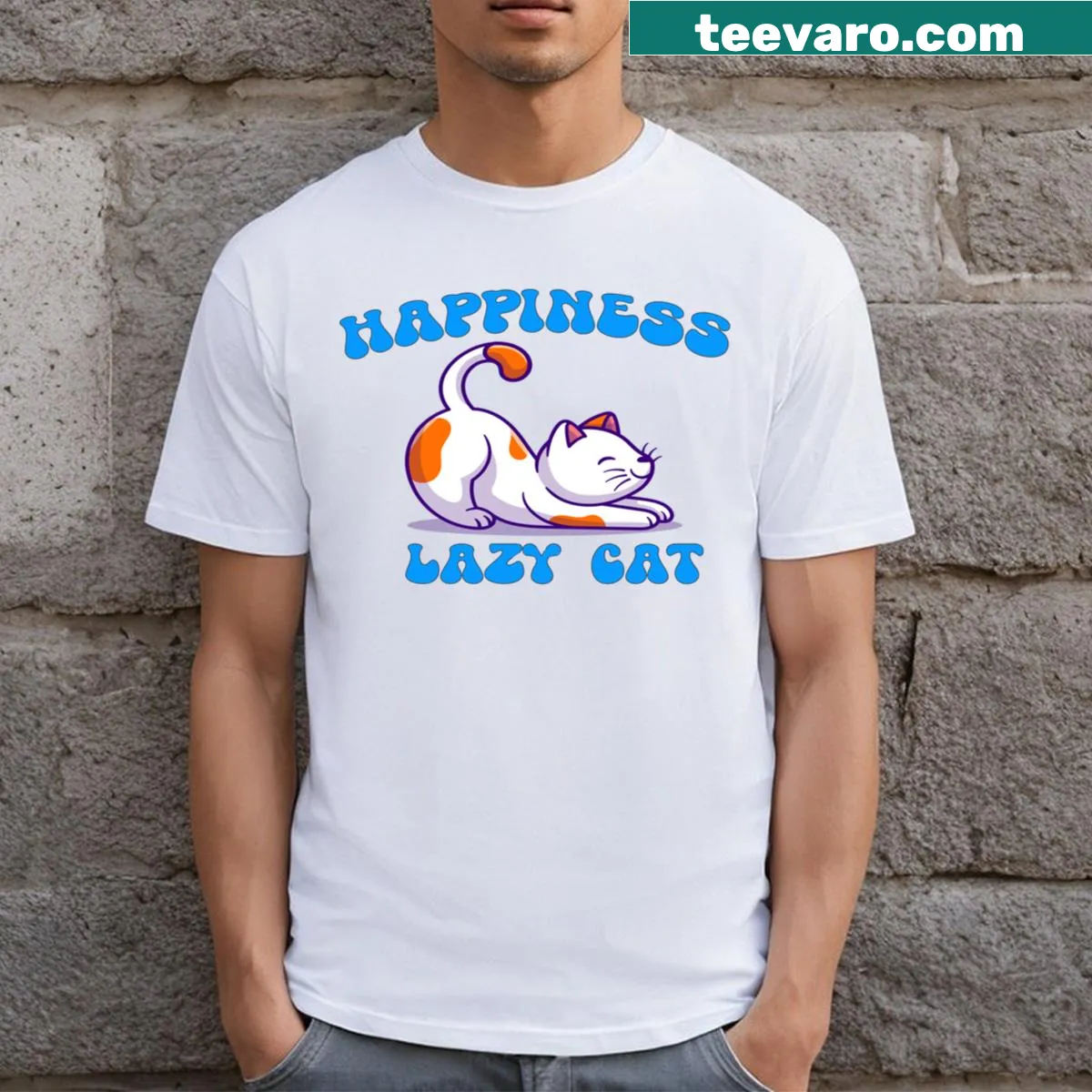 Groovy quote t-shirt for cat lovers celebrating lazy cat happiness — on a men's t-shirt