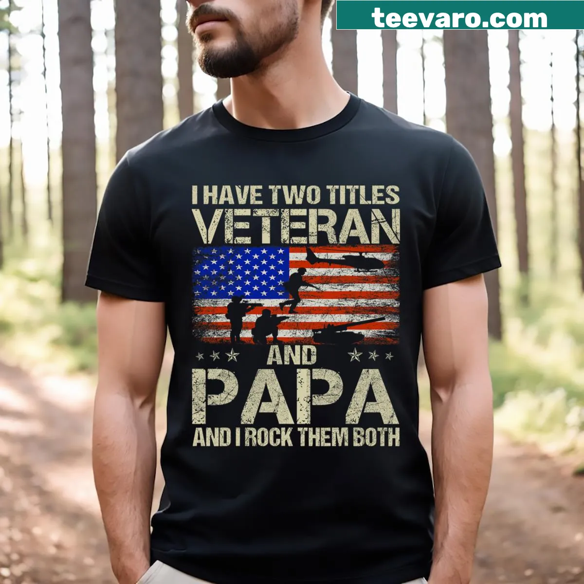 Text T-shirt highlighting the titles 'Veteran' and 'Papa' — on a men's t-shirt