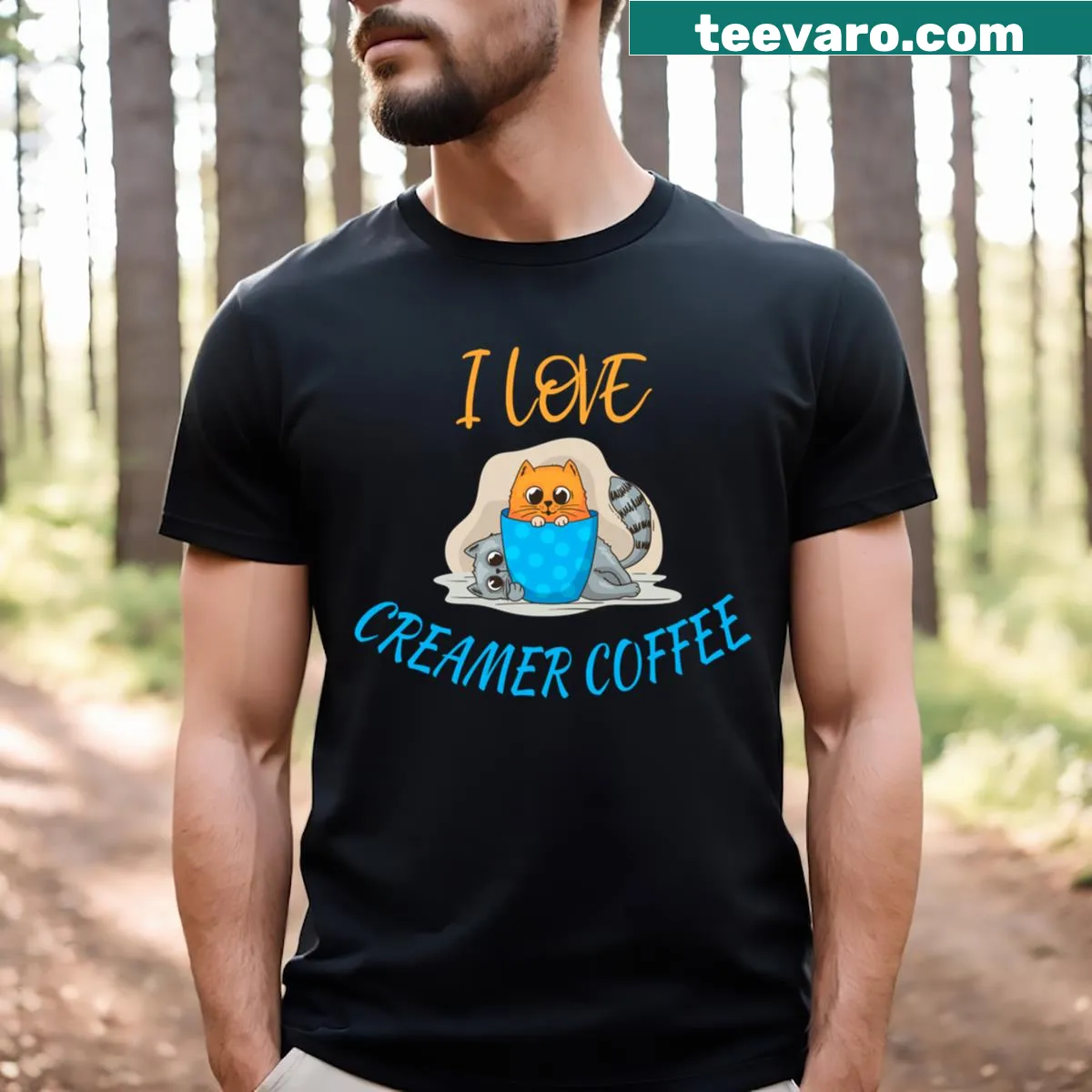 Funny shirt with the phrase about cats and coffee, perfect for coffee lovers — on a men's t-shirt