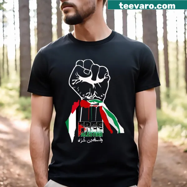 Illustration featuring Palestinian flag and support message