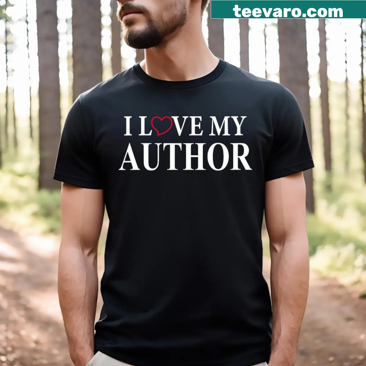 T-shirt with typography design saying 'I Love My Author' — on a men's t-shirt