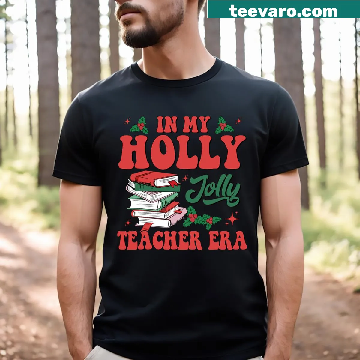 Christmas t-shirt for teachers with festive design — on a men's t-shirt