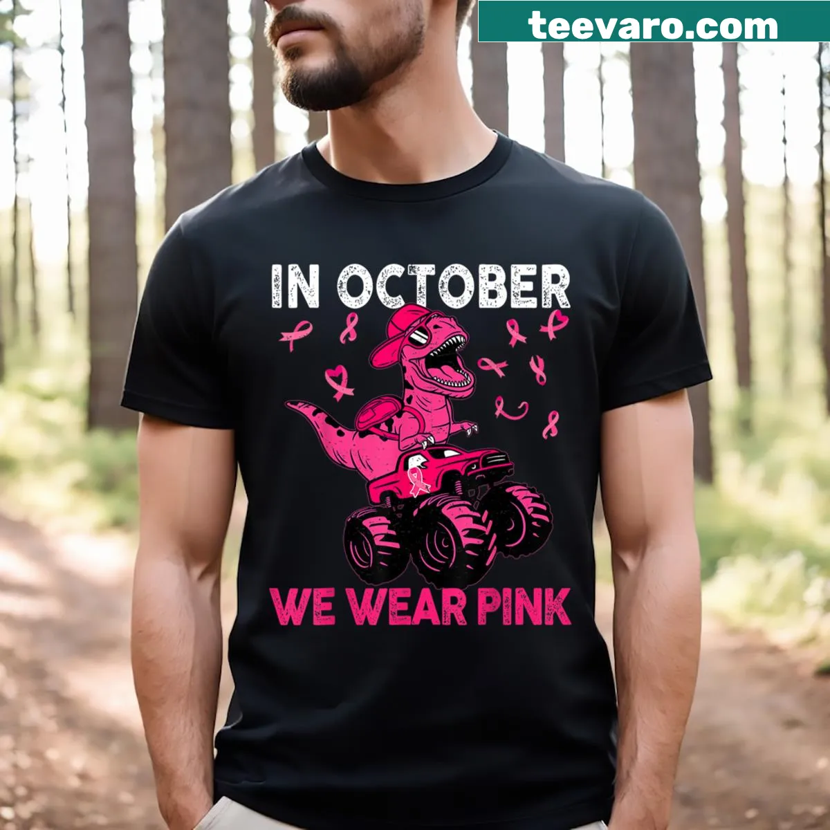 Kids' t-shirt promoting Breast Cancer Awareness with pink text — on a men's t-shirt