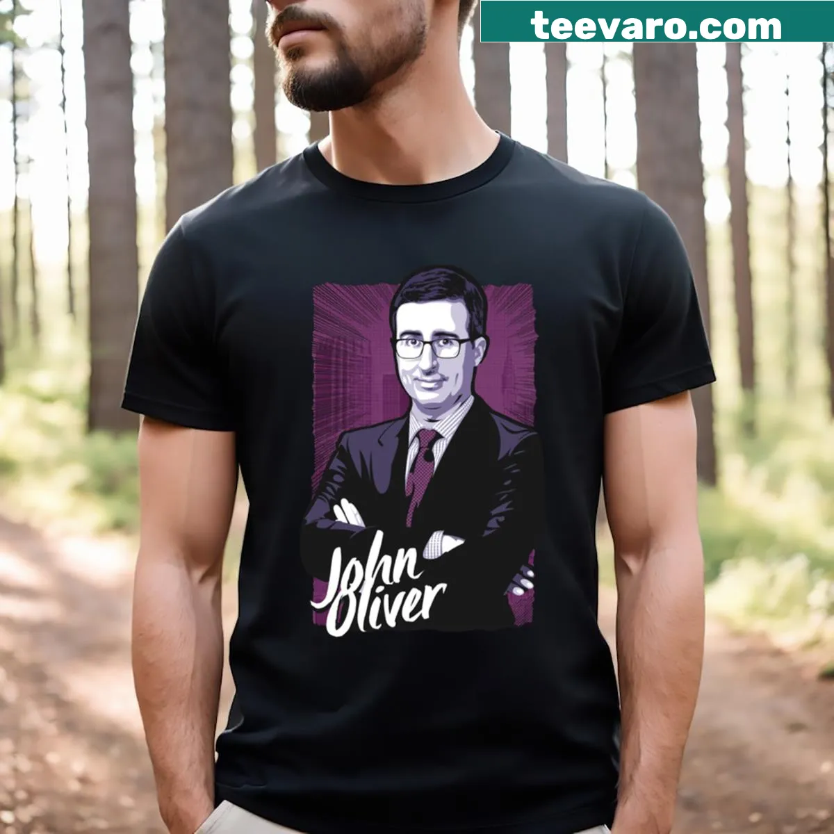 John Oliver themed T-shirt with clever design — on a men's t-shirt