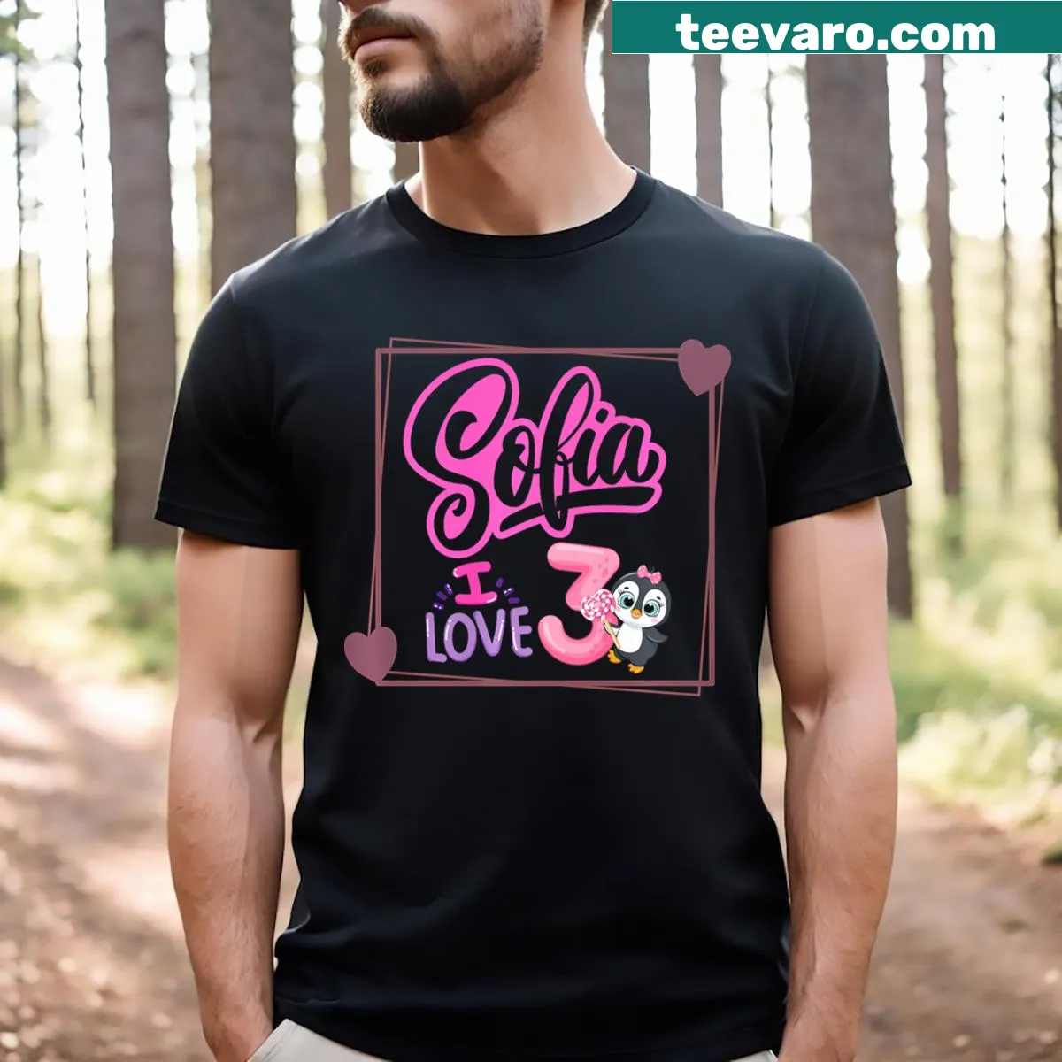 Hand-lettered Sofia design T-shirt from Mayami Art Designs. — on a men's t-shirt