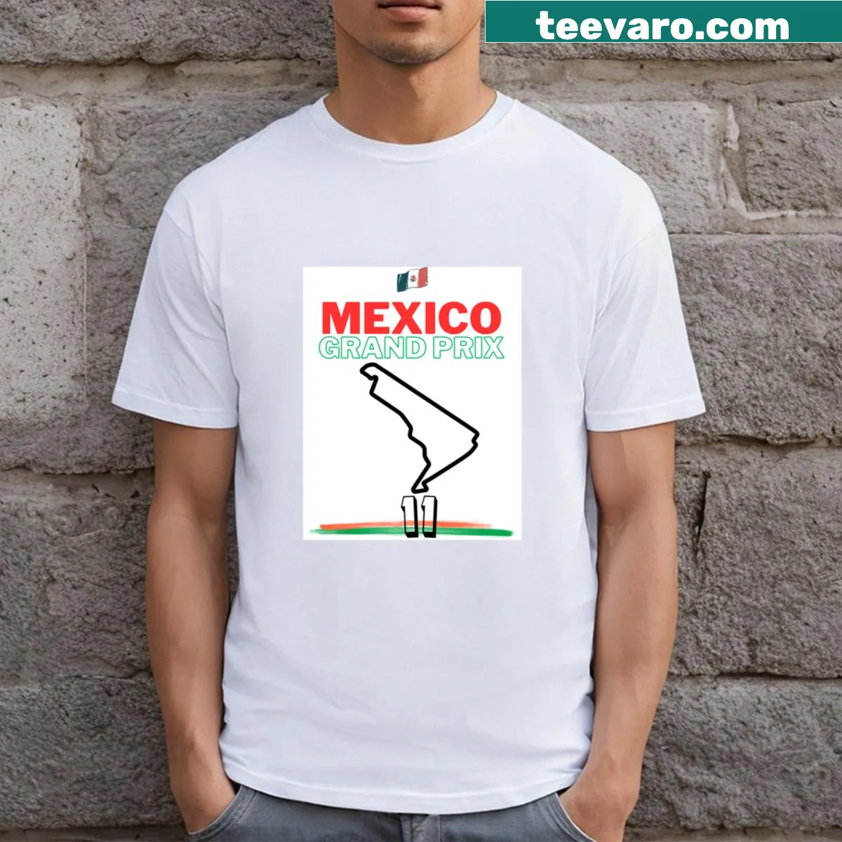 Dynamic Mexico GP t-shirt featuring a bold graphic design — on a men's t-shirt