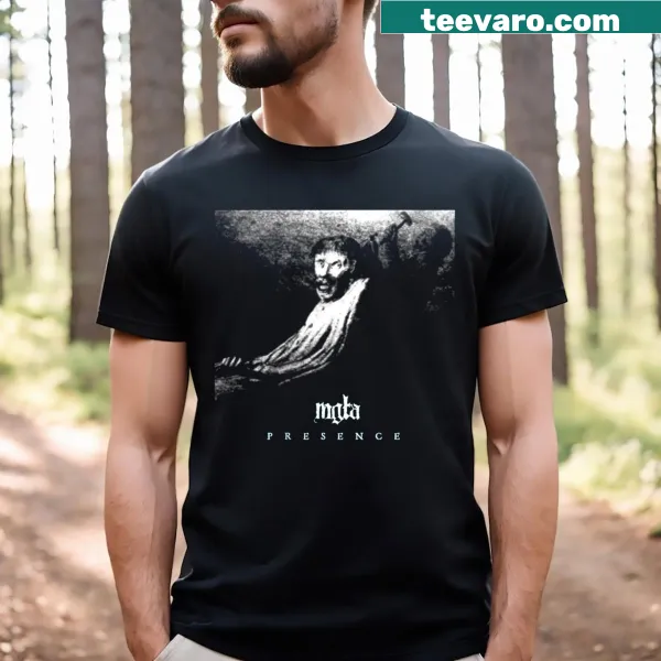 Mgla Presence album cover T-shirt featuring striking artwork