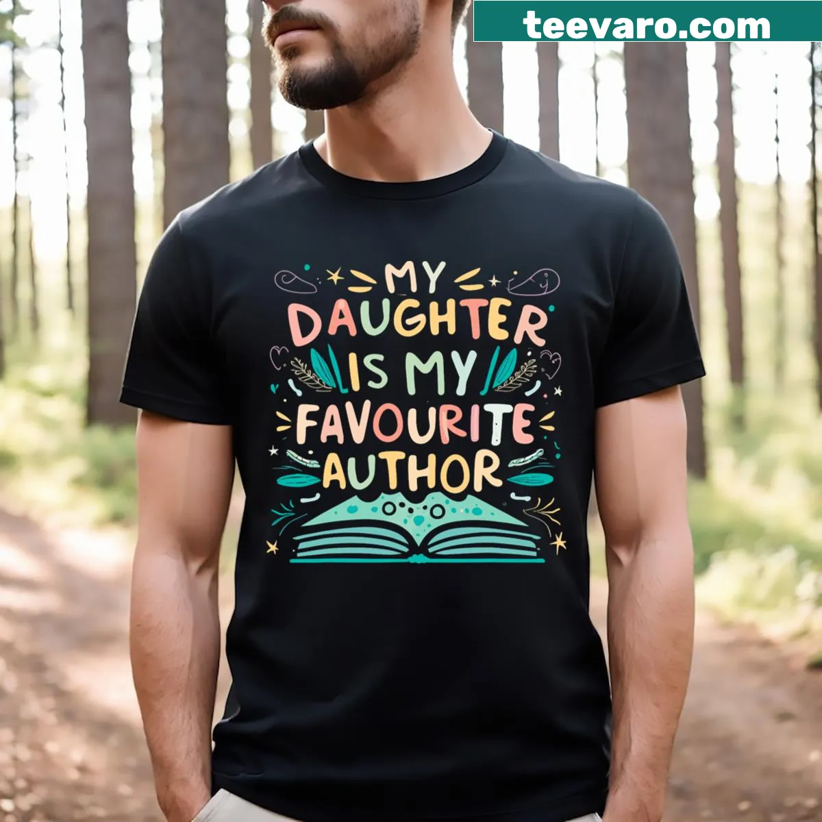 T-shirt celebrating a mom's pride in her daughter's writing talents — on a men's t-shirt