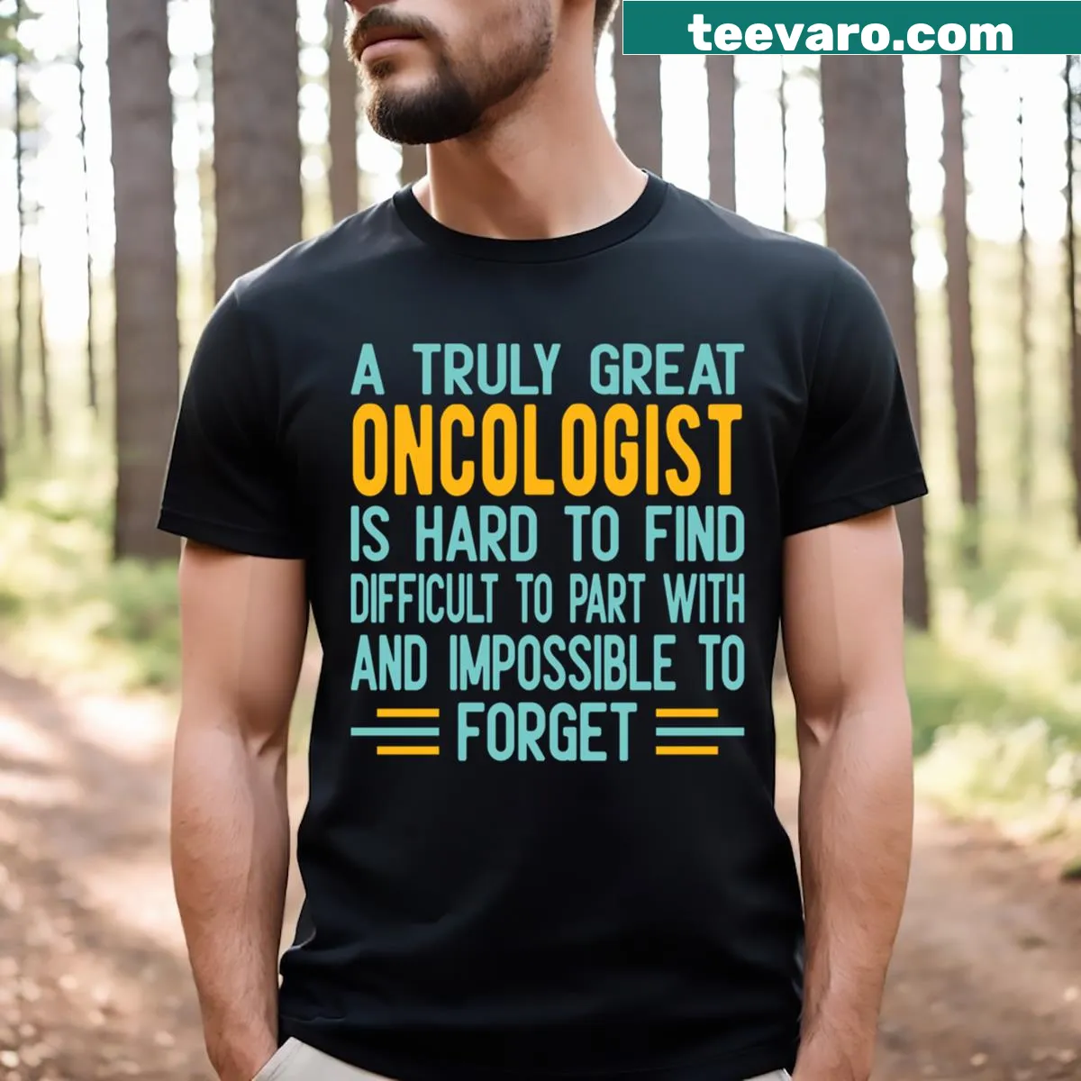 Funny oncologist graphic t-shirt for medical professionals — on a men's t-shirt