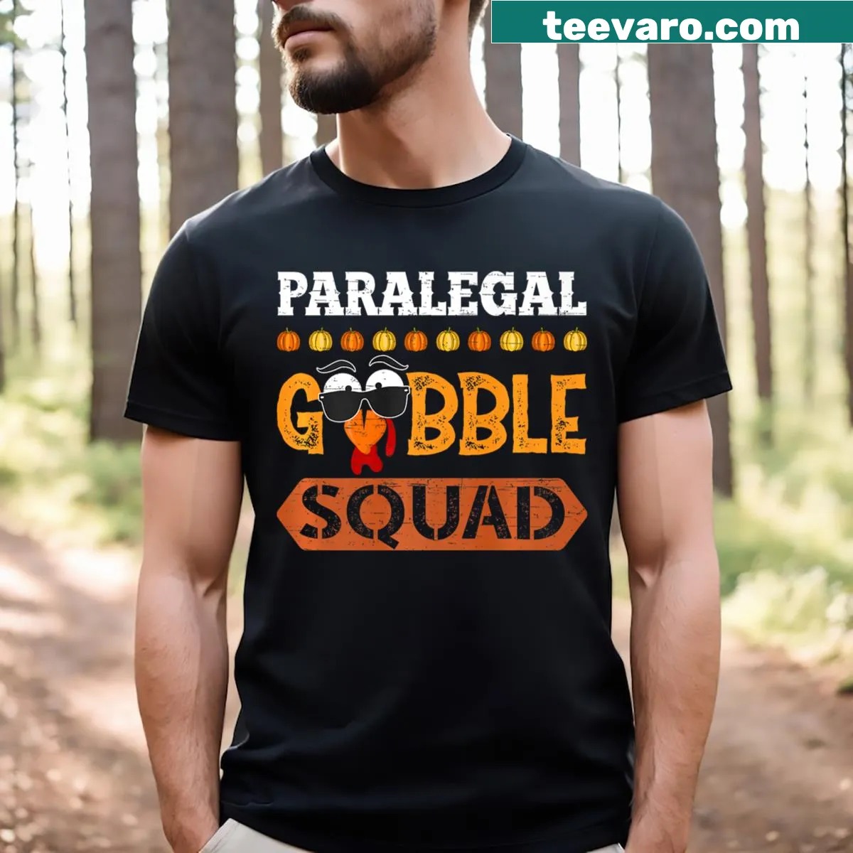 Thanksgiving t-shirt for paralegals with funny turkey graphics — on a men's t-shirt