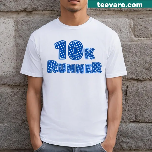 10k runner t-shirt with a playful polka dot design