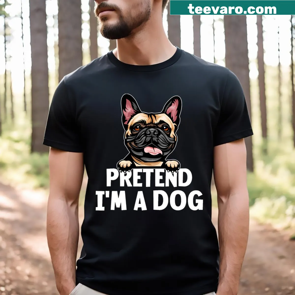 Funny dog-themed t-shirt with Pretend I'm A Dog text — on a men's t-shirt