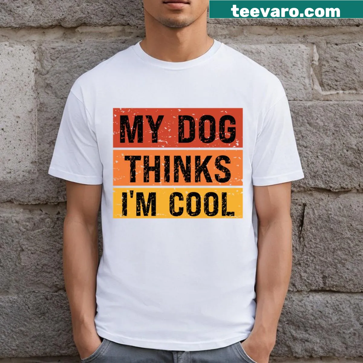 Vintage funny t-shirt with dog humor and retro vibes — on a men's t-shirt