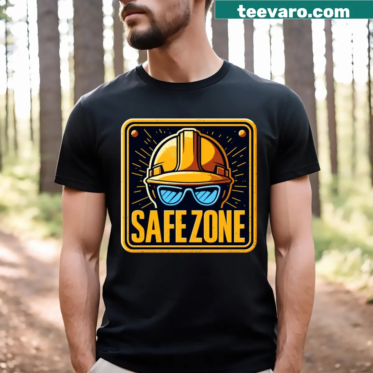 Funny construction safety sign design on a t-shirt — on a men's t-shirt