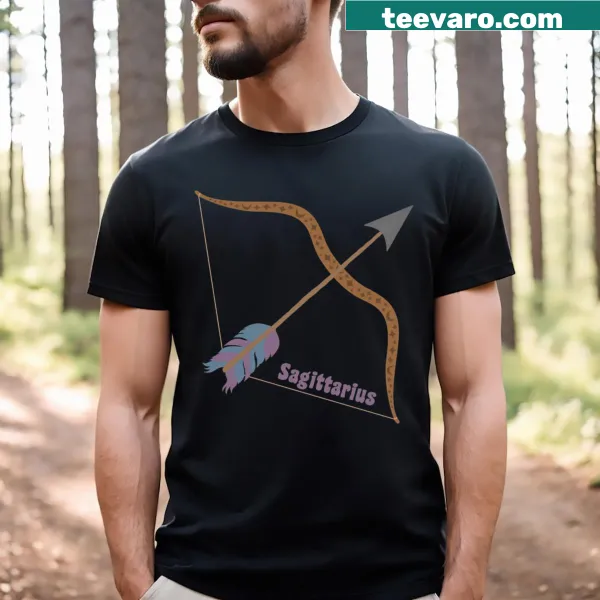 Astrology-themed t-shirt featuring a bow and arrow design for Sagittarius