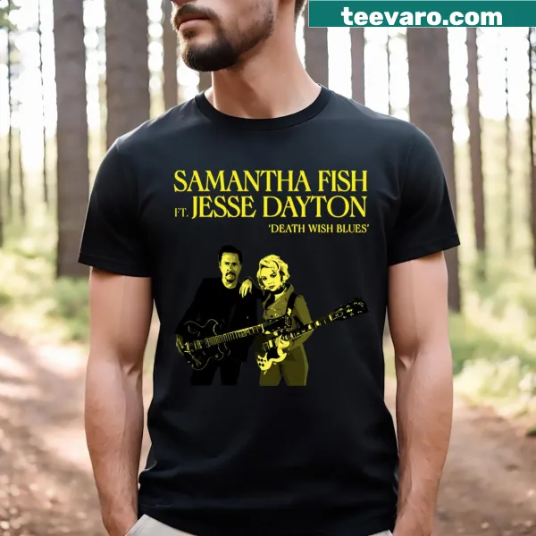 Illustrated Samantha Fish T-shirt featuring musical elements and bold typography