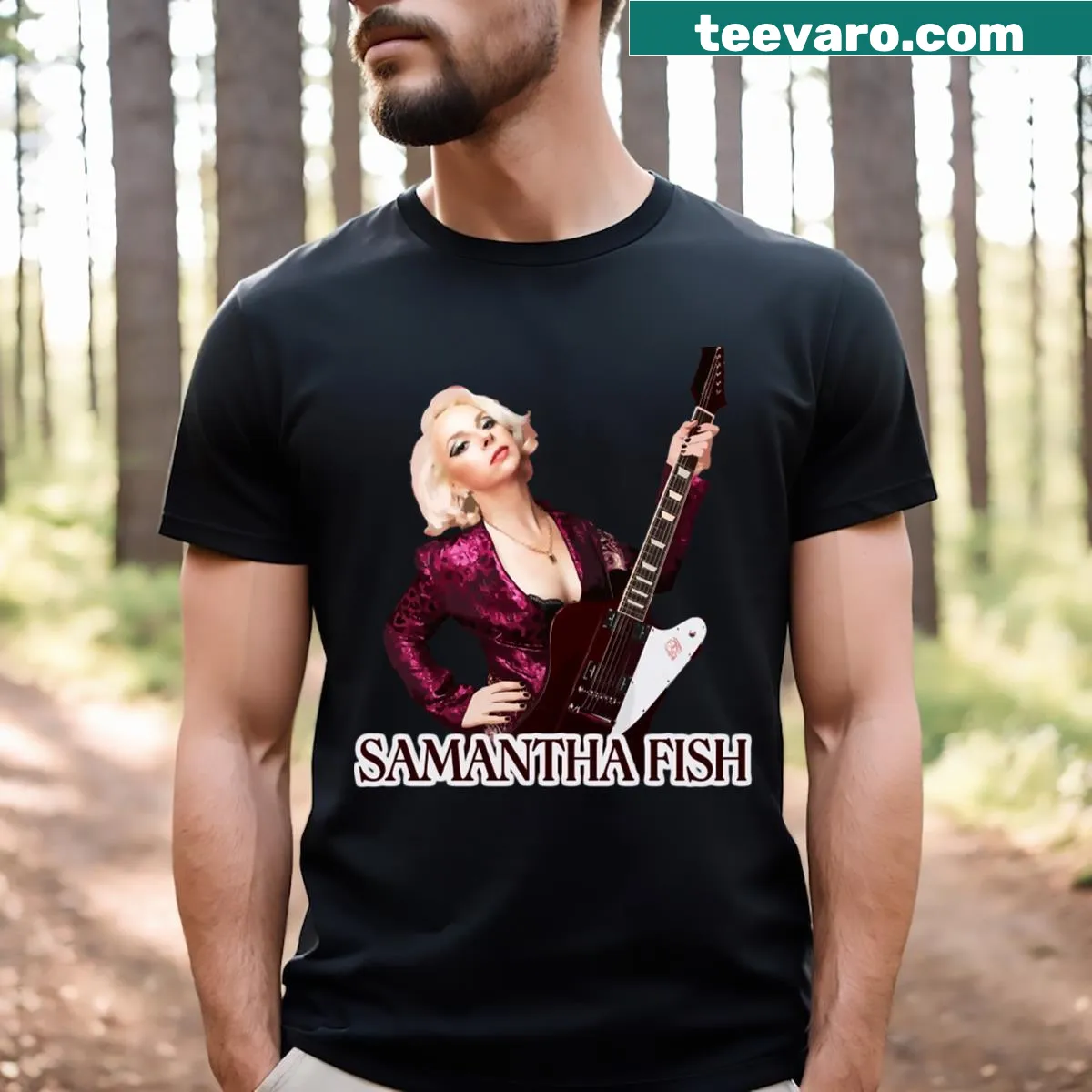 Samantha Fish t-shirt with a powerful graphic design — on a men's t-shirt